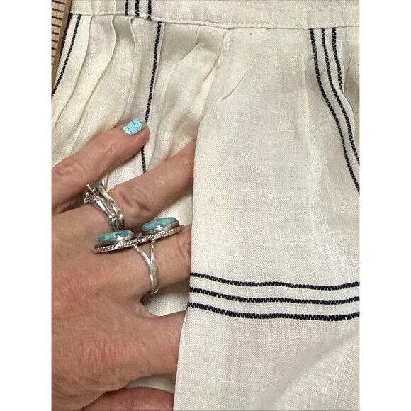 Vtg Calvin Klein Pleated Skirt High Waist S Cream Check Linen A-Line Hong Kong 6 - Picture 3 of 8